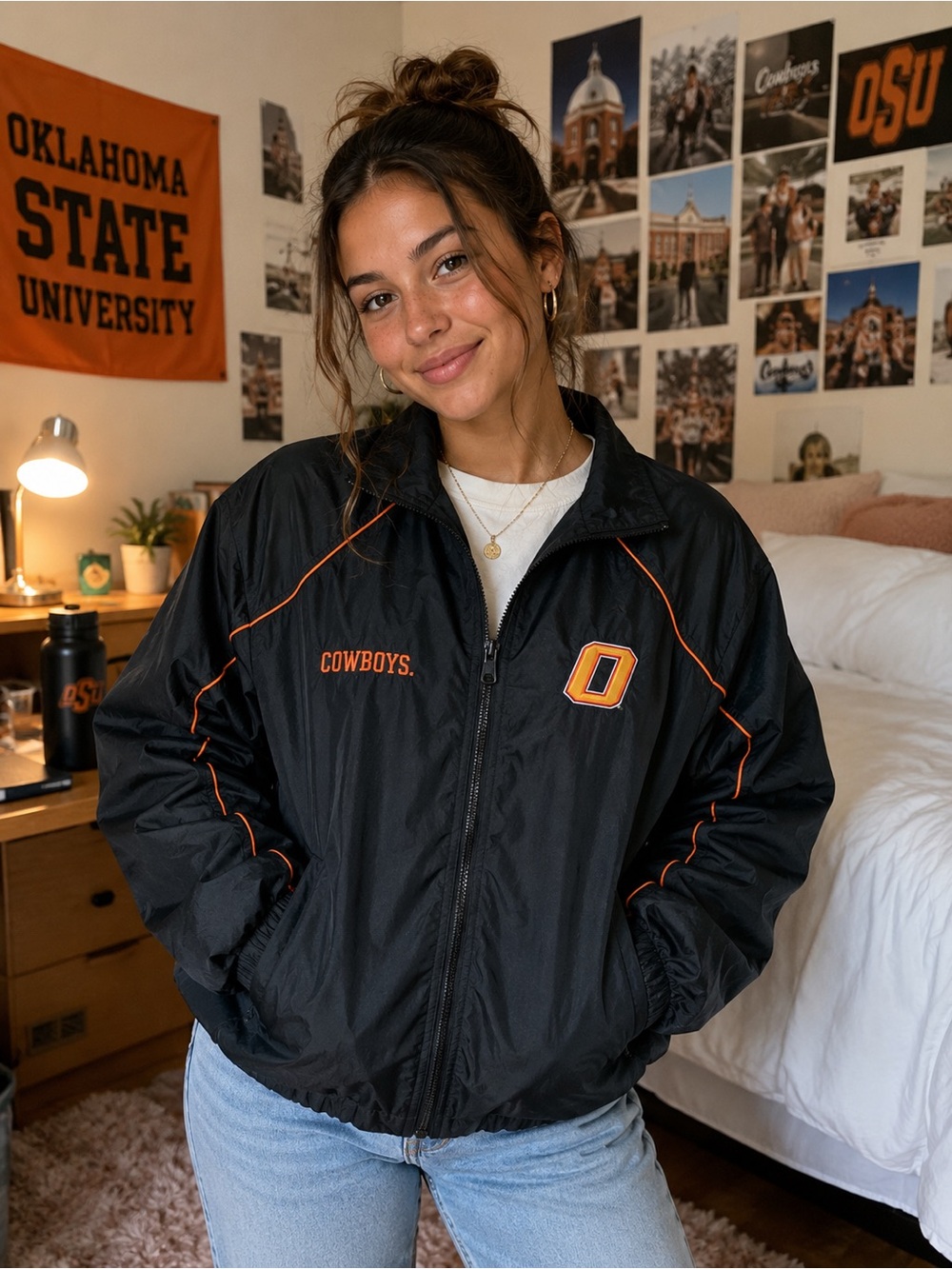 NEW Vintage 90s OSU Oklahoma State Cowboys Red Oak windbreaker Small Zip Up NWT